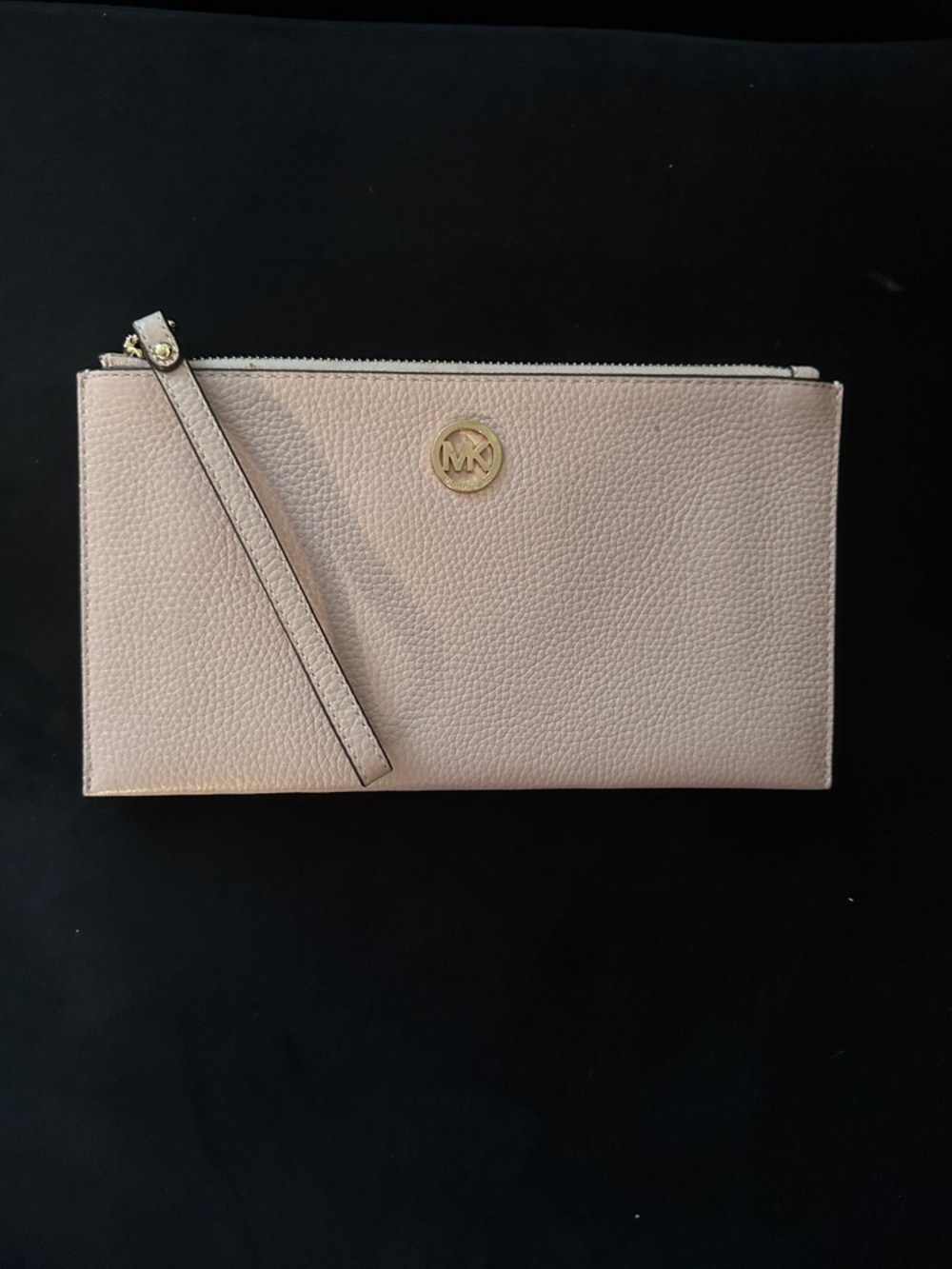Michael Kors Blush Pebbled Leather Wristlet Clutch with Gold MK Accent